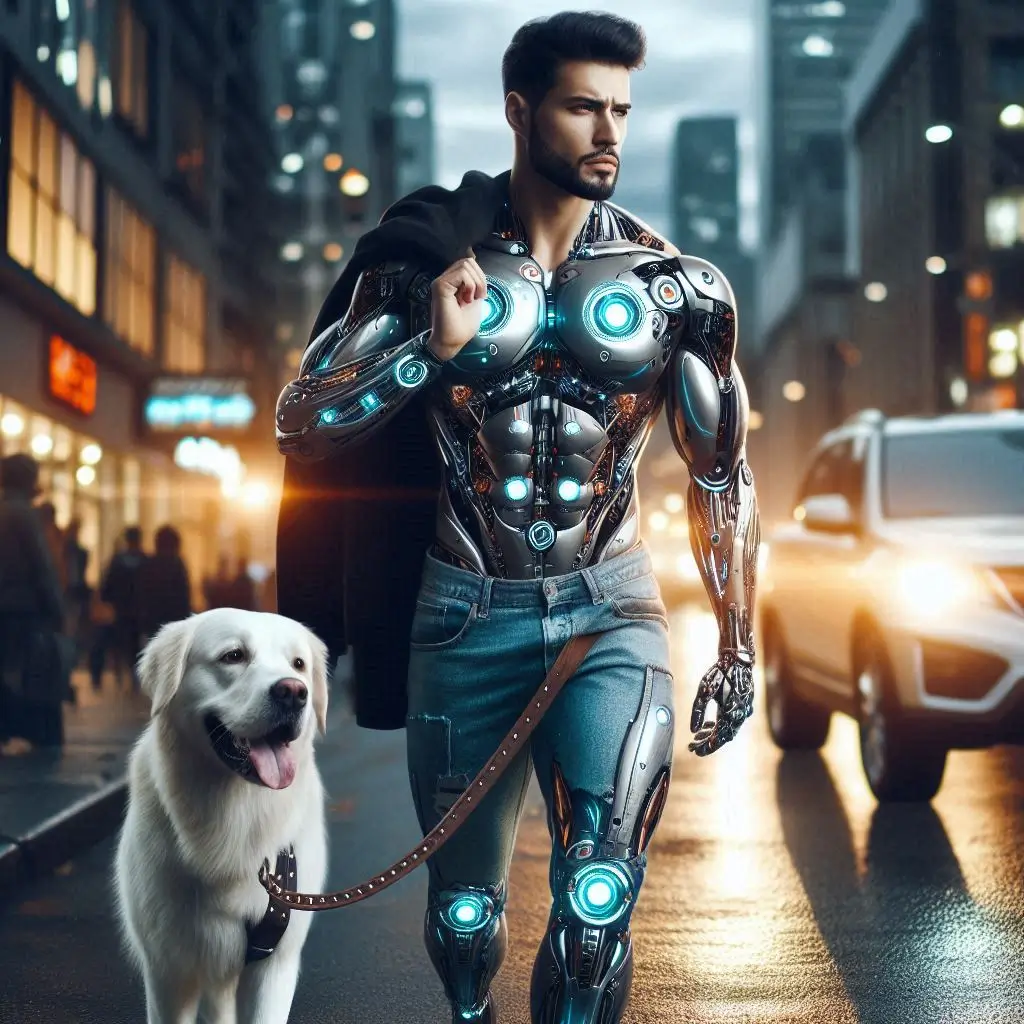 Artificial-intelligence-debate-topics-will-humans-experience-AI-augmentation-cynorg-with-his-dog