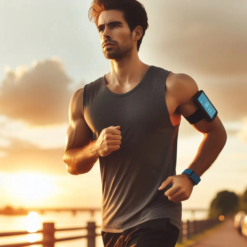 a-handsome-man-jogging-in-the-sunset-thinking-when-was-the-first-wearable-fitness-tracker-introduced