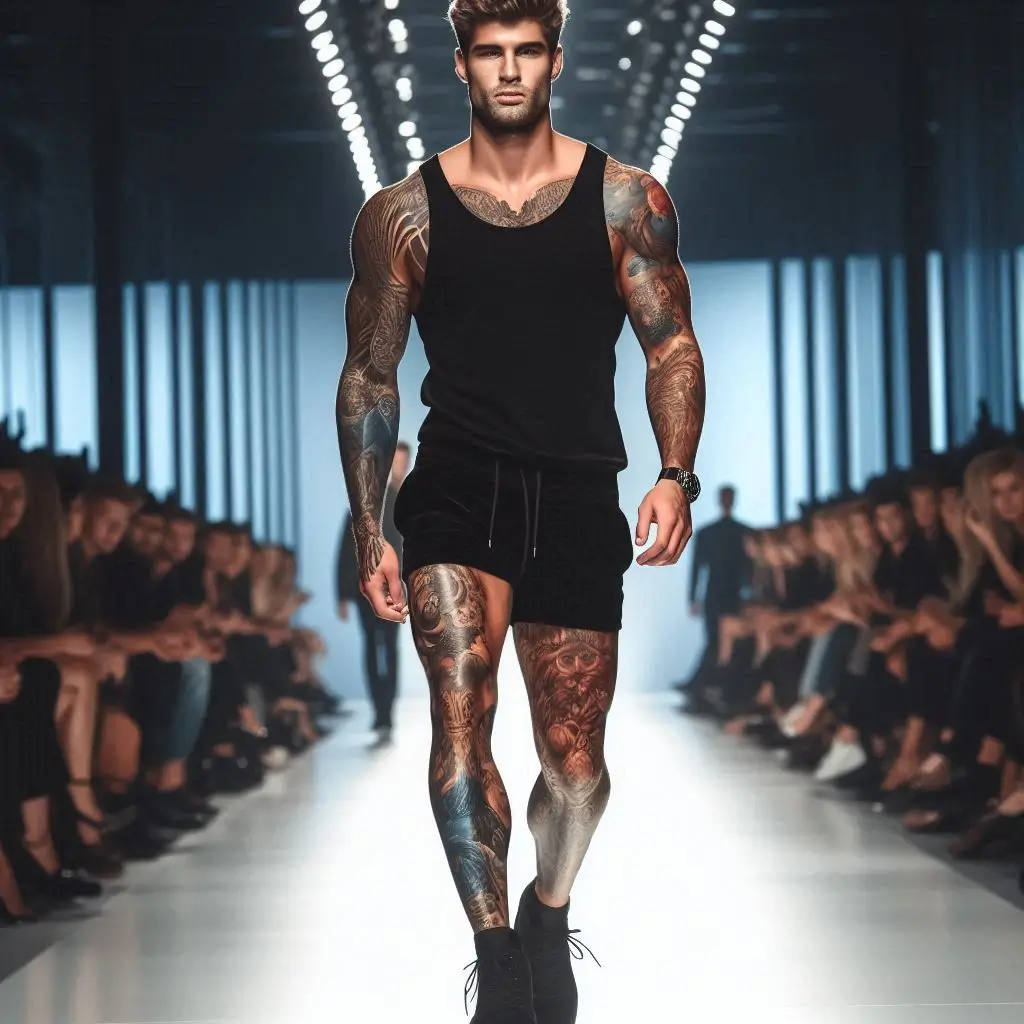 handsome-male-model-with-tattoos-modelling-down-the-runway
