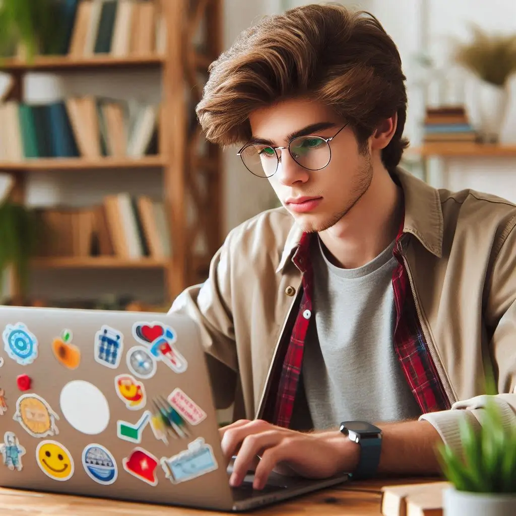 a-handsome-boy-with-a-laptop-with-stickers-on-the-back.